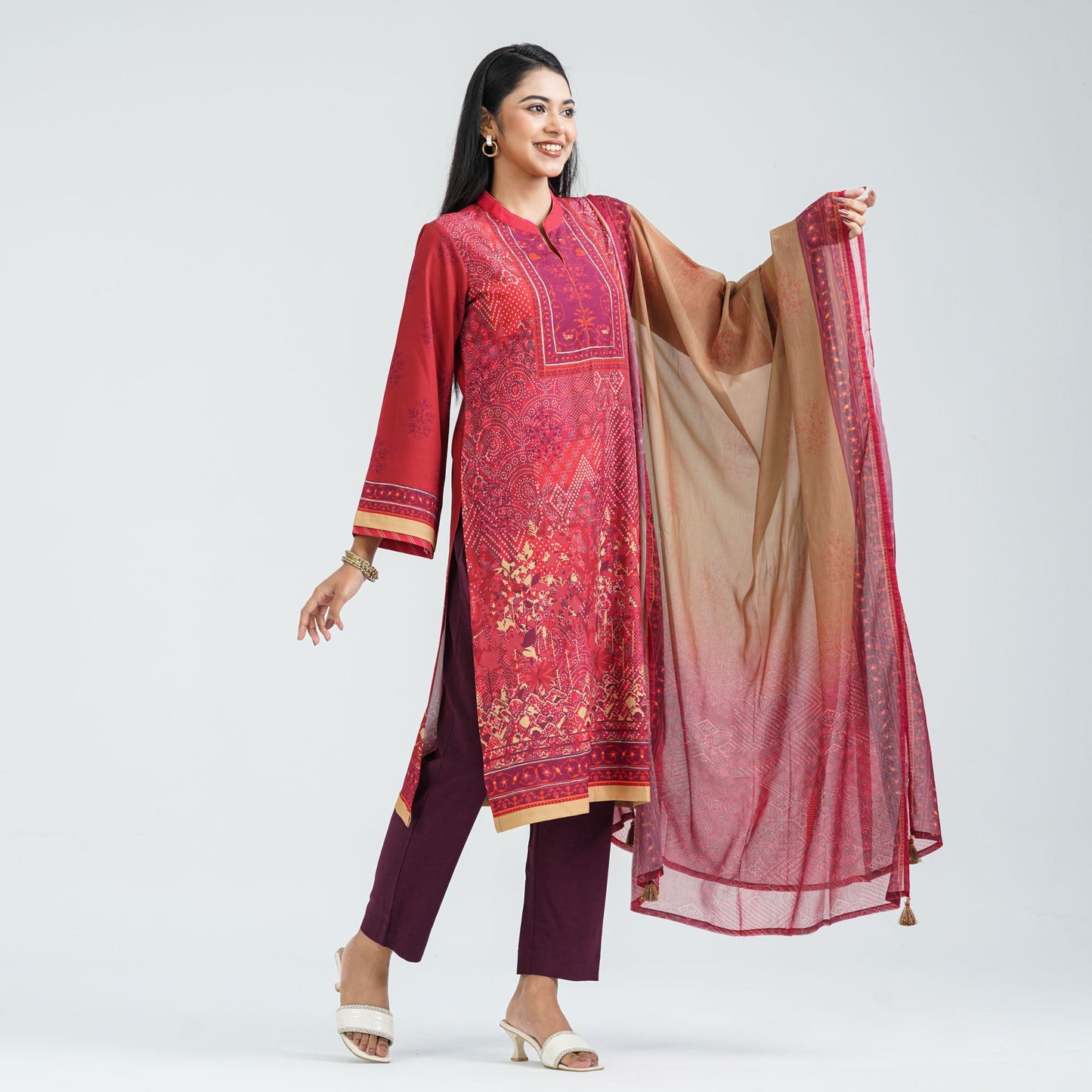 Women's Maroon Three Piece Set