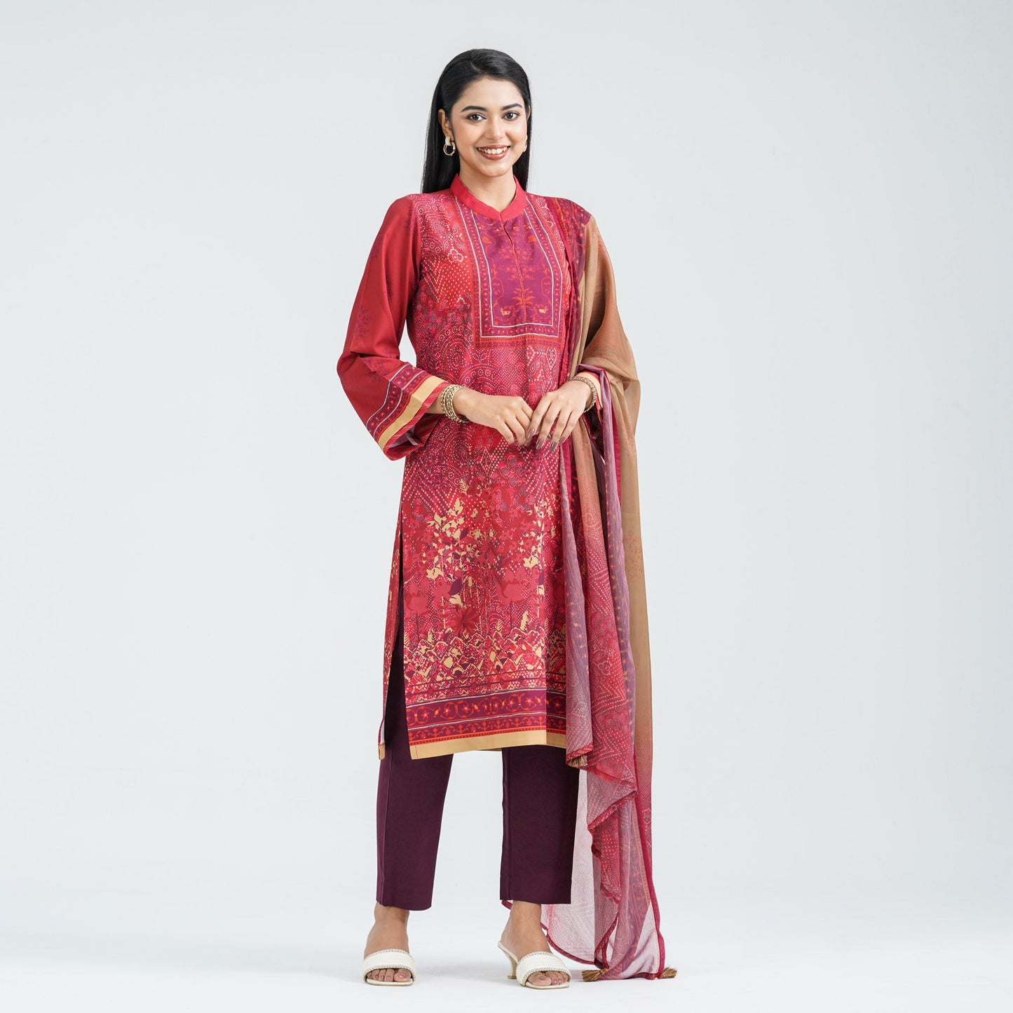 Women's Maroon Three Piece Set