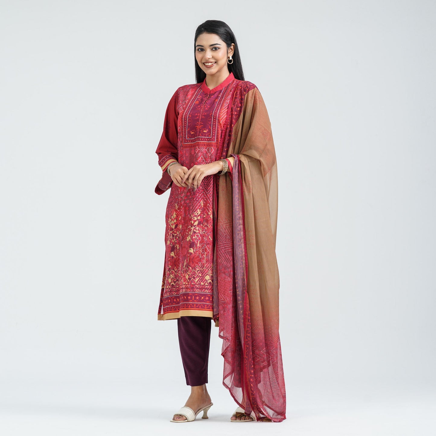 Women's Maroon Three Piece Set