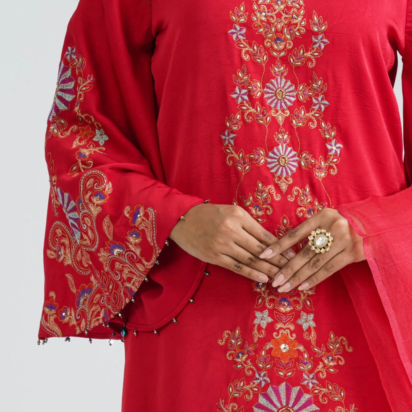 Women's Red Silk Three Piece Set