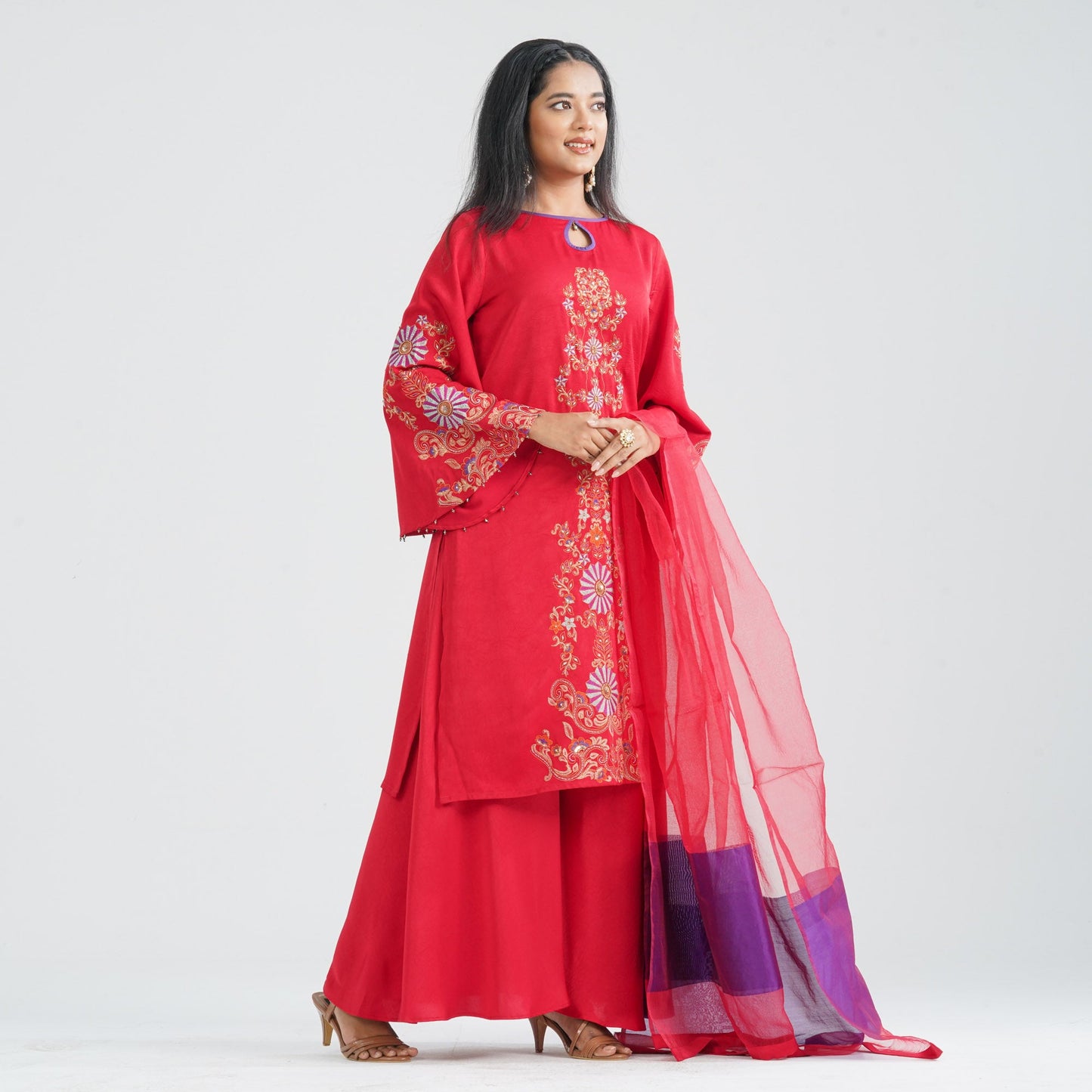 Women's Red Silk Three Piece Set
