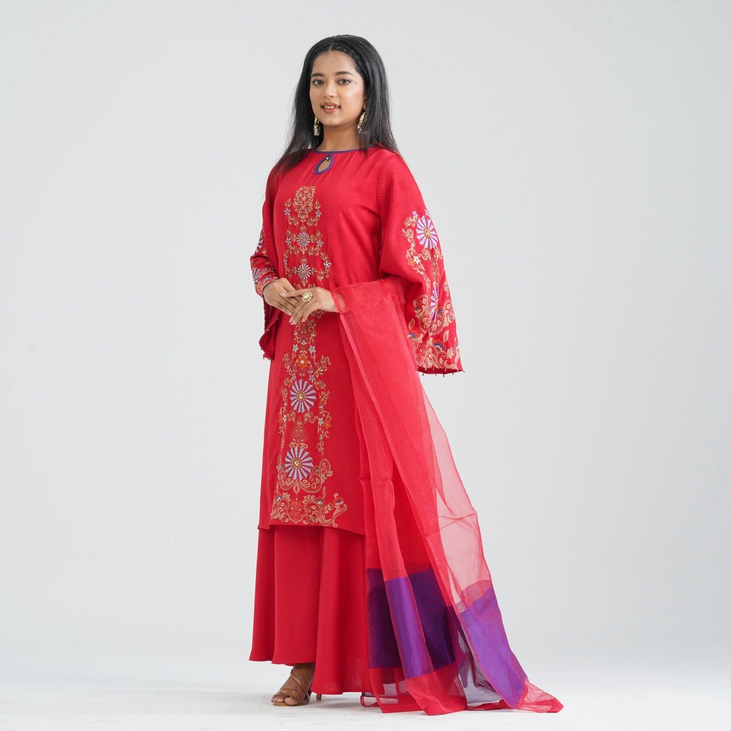 Women's Red Silk Three Piece Set