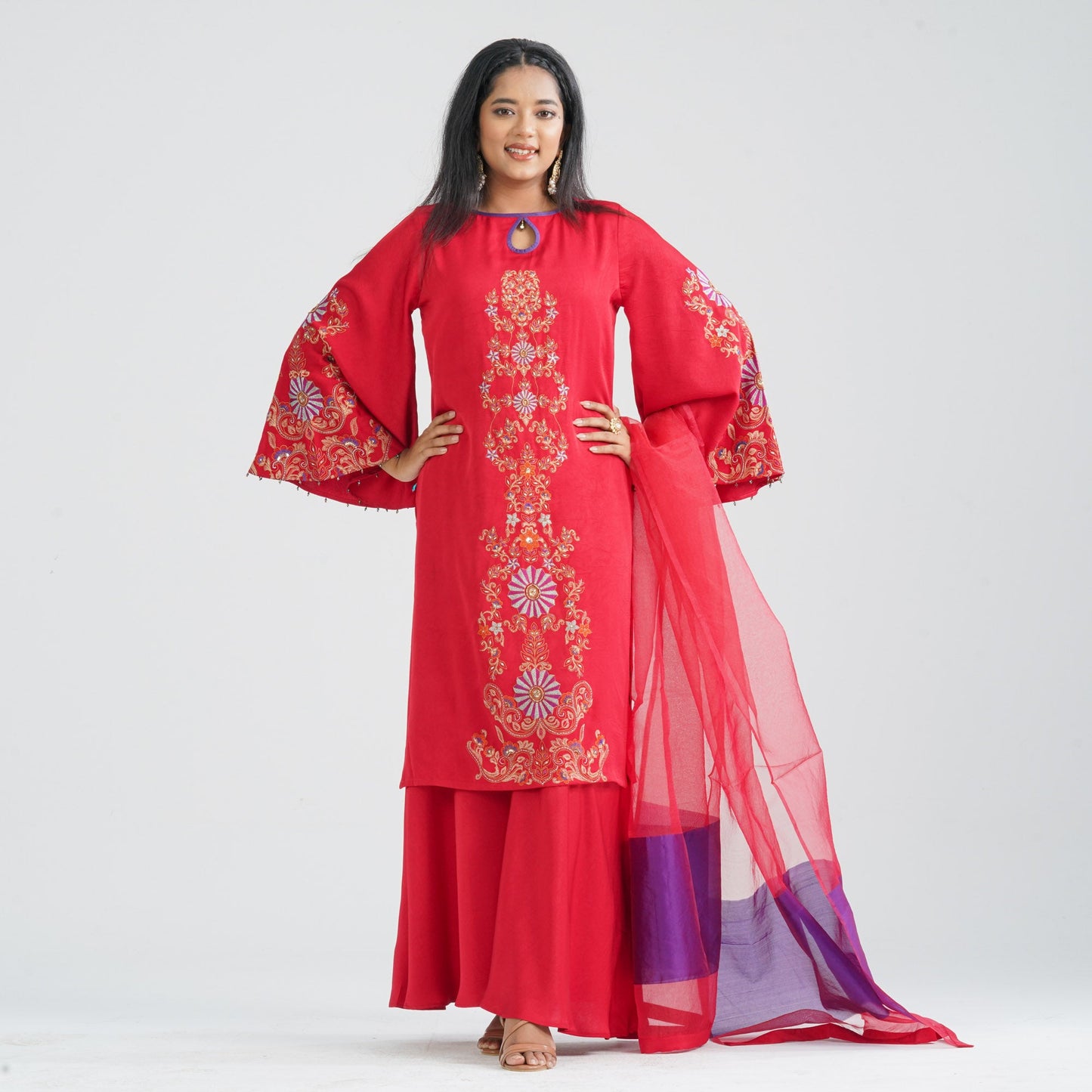 Women's Red Silk Three Piece Set