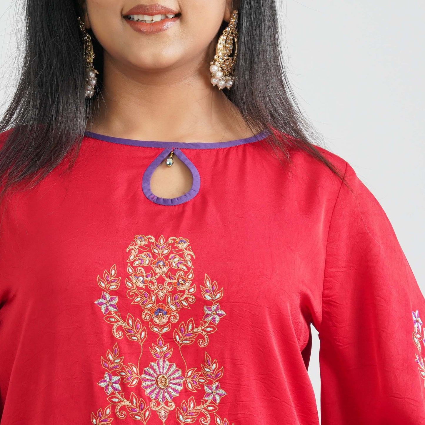 Women's Red Silk Three Piece Set