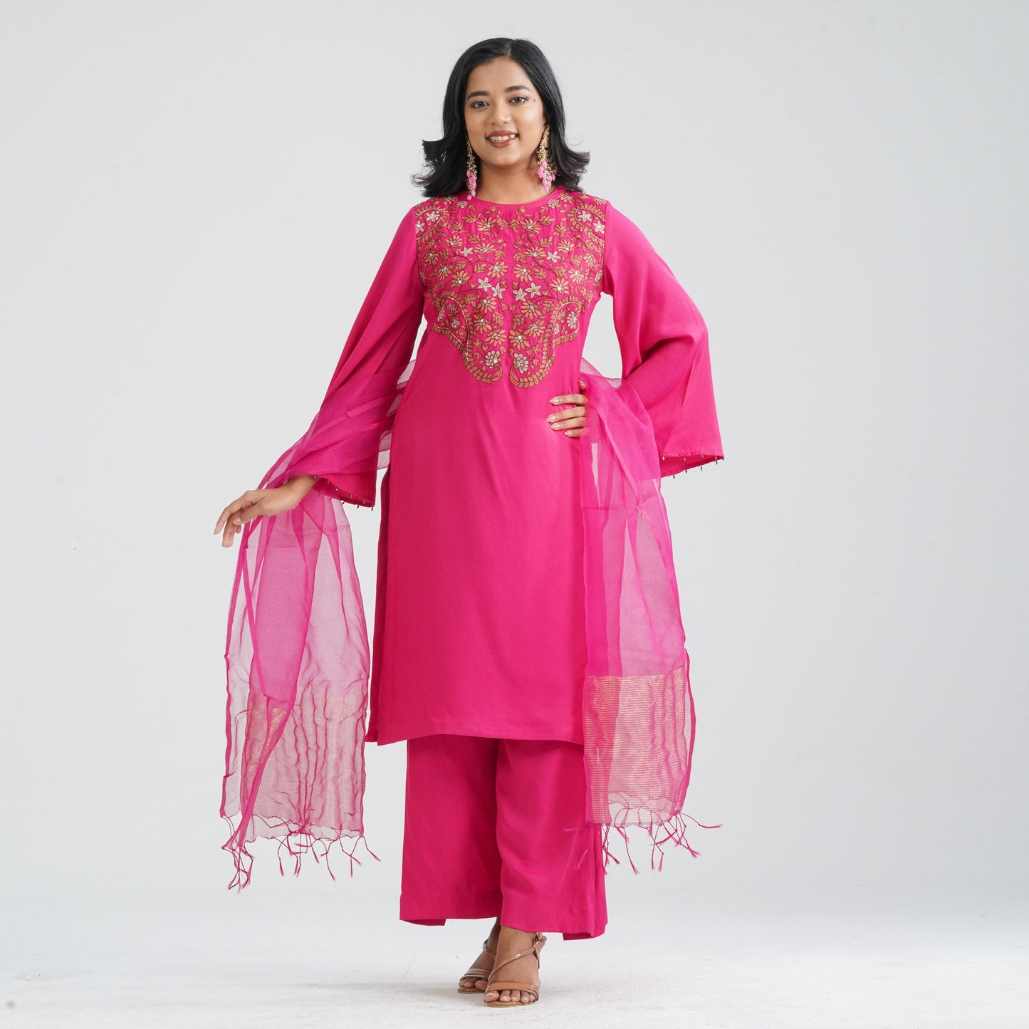 Women Hot Pink Three Piece Set