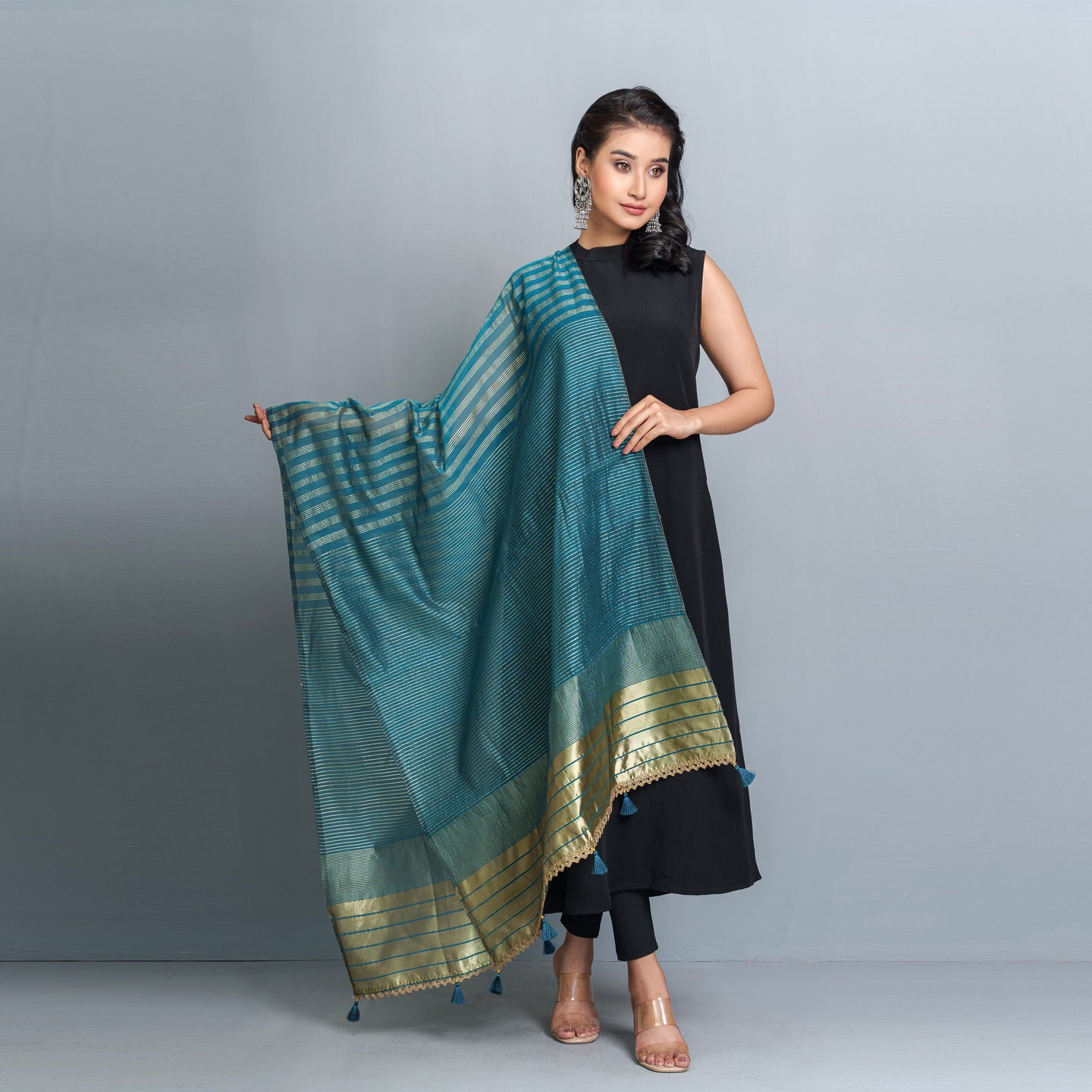 Teal-Blue Lace Dupatta