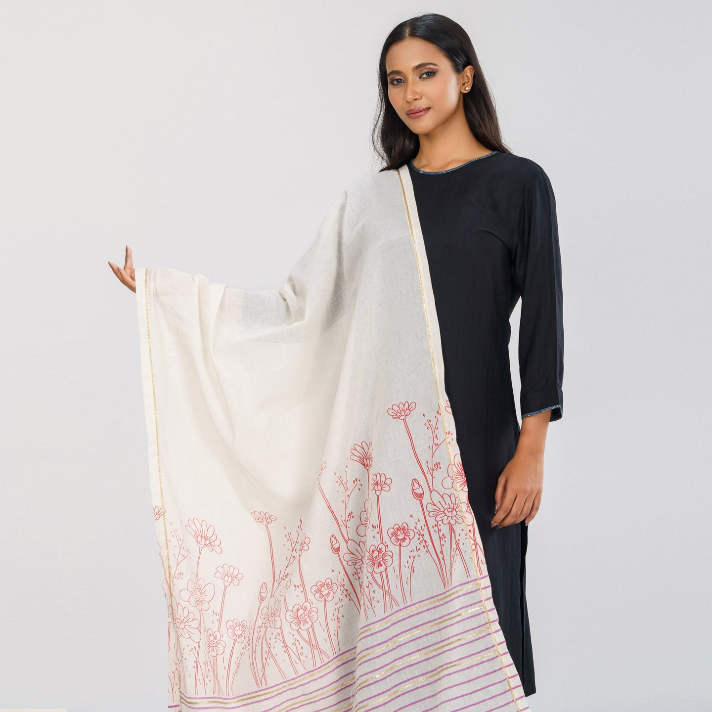 Women's White Screen Printed Ethnic Orna