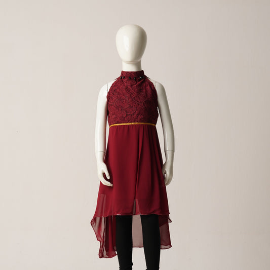Girls Frock-Maroon