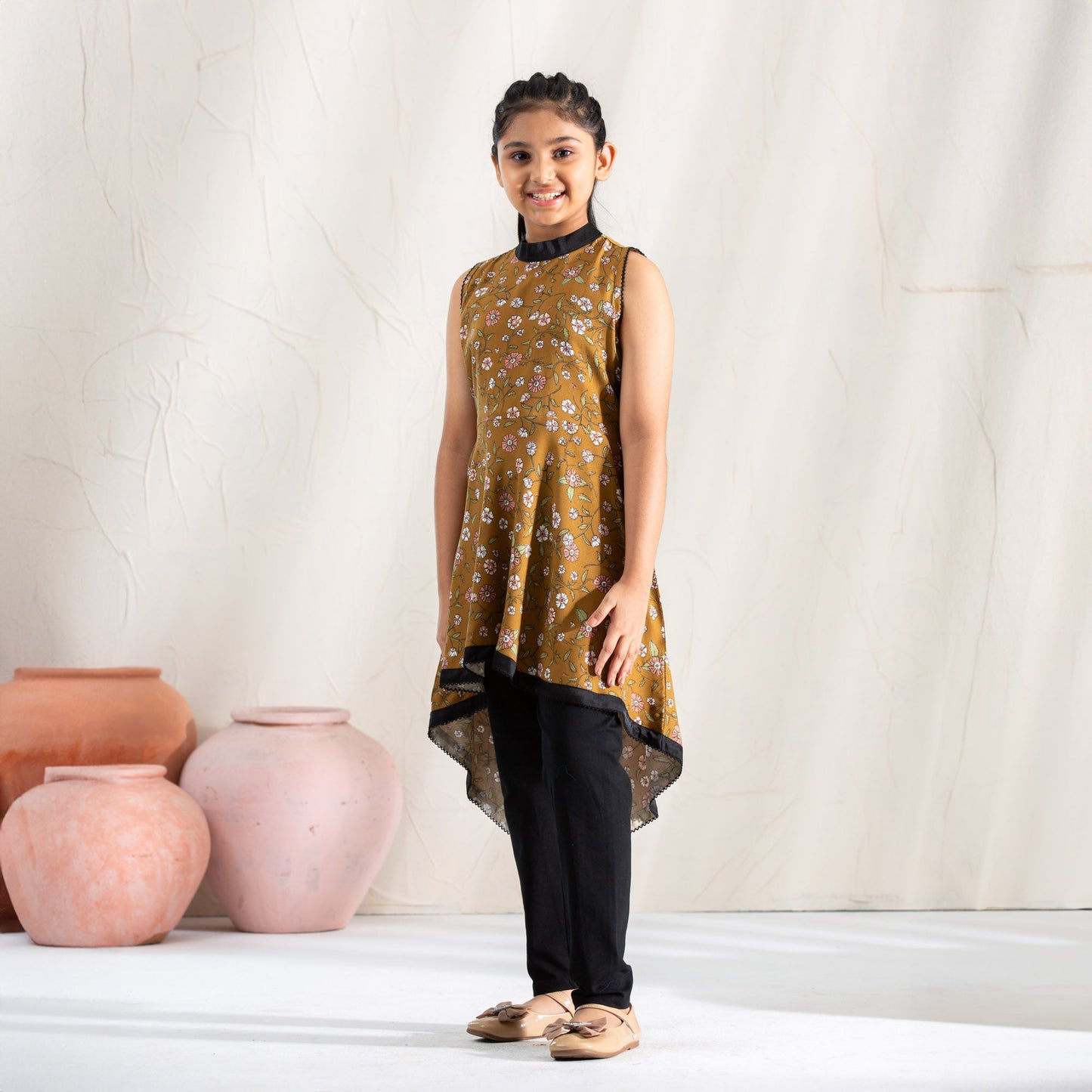 Girls Frock-Olive Print