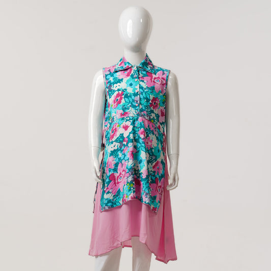 Girls Aqua Pink Frock