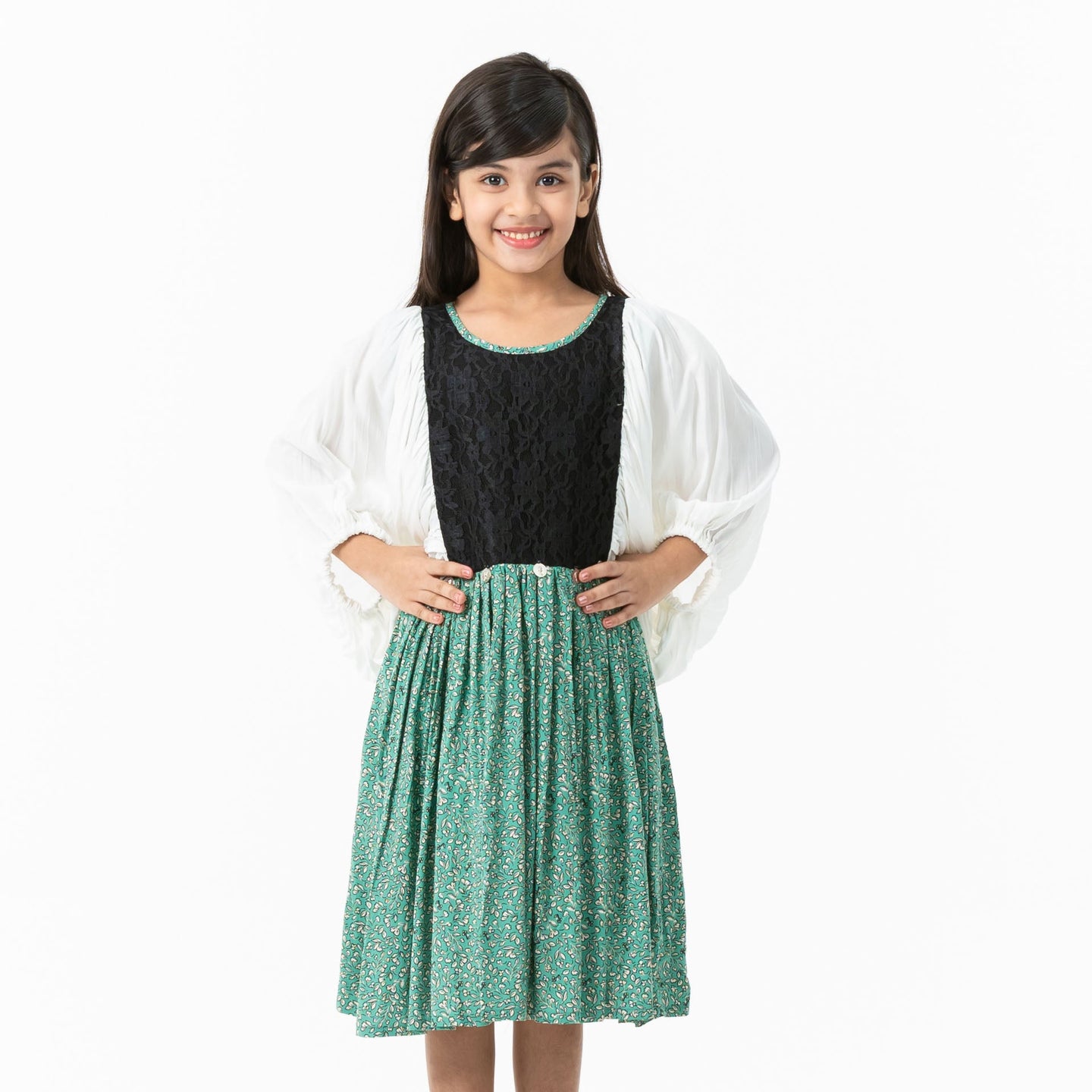 Girls Mint Printed Frock