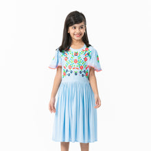 Load image into Gallery viewer, Girls Sky Blue Embroidered Frock
