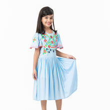 Load image into Gallery viewer, Girls Sky Blue Embroidered Frock
