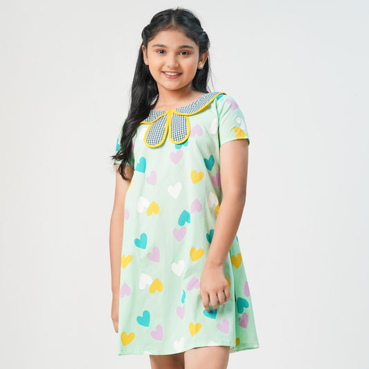 Girls Mint Printed Frock