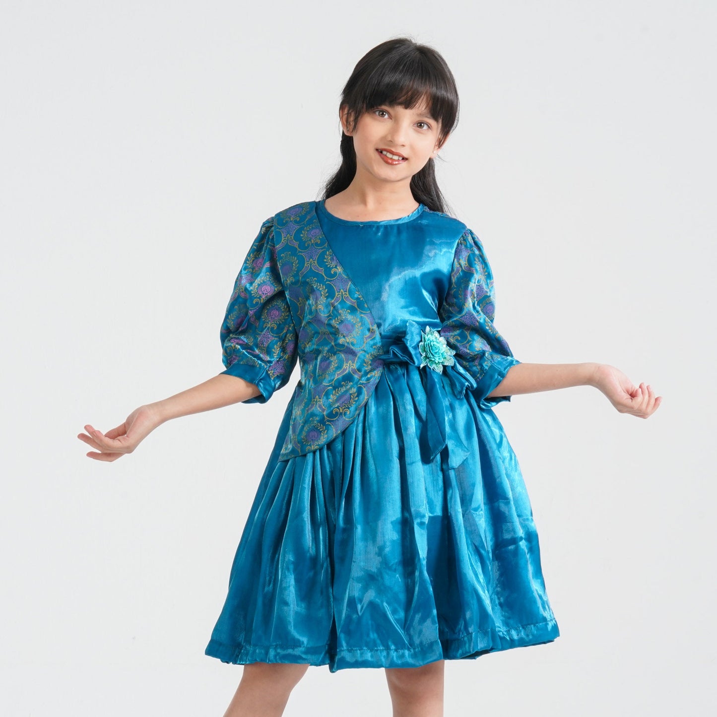 Girl’s Teal Flared Midi Frock