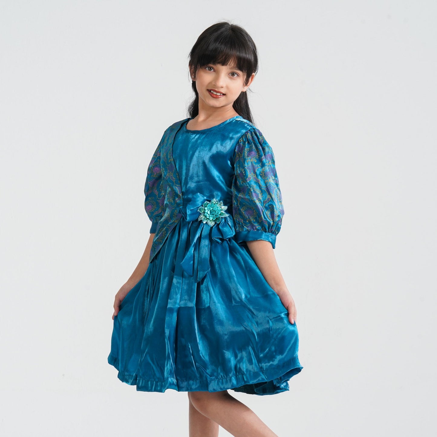Girl’s Teal Flared Midi Frock