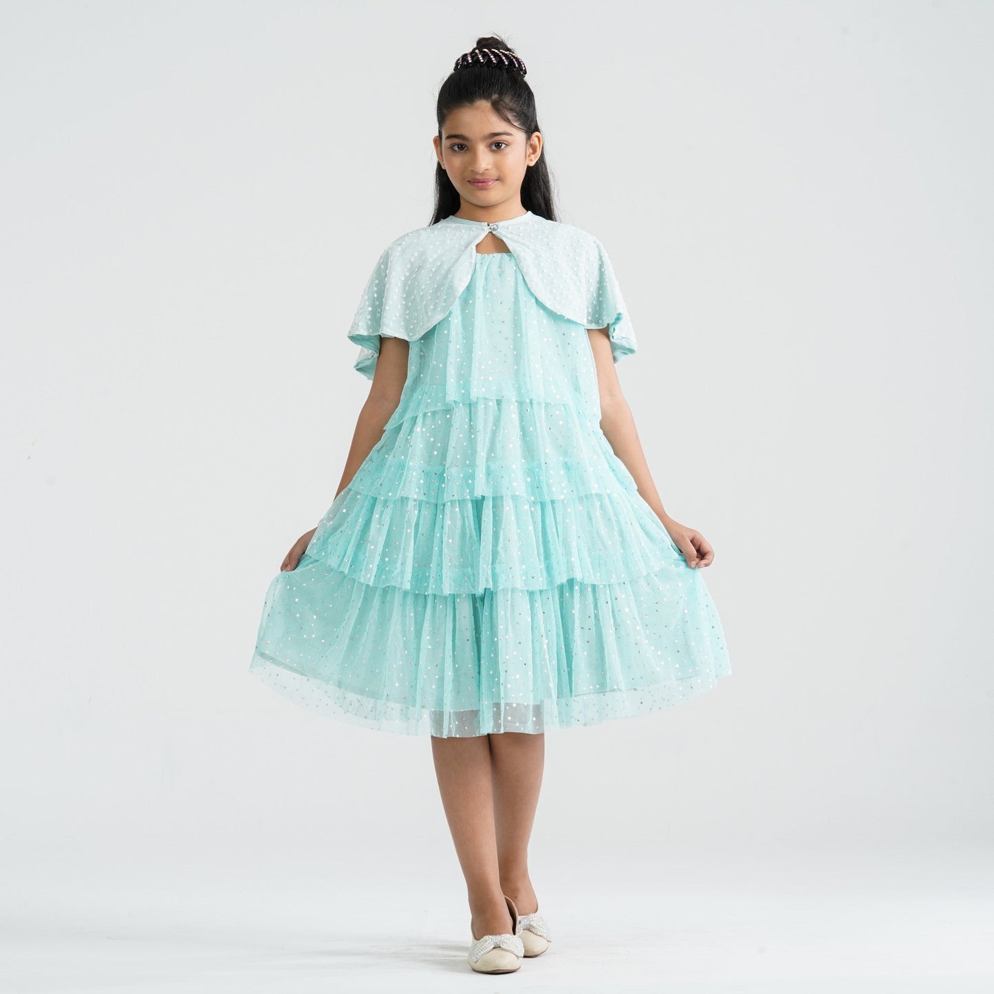 Girl's Aqua Glitter Gown with Jacket