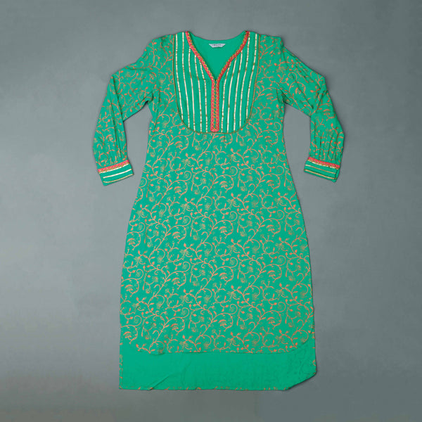 Women Green Screen Print Kurti