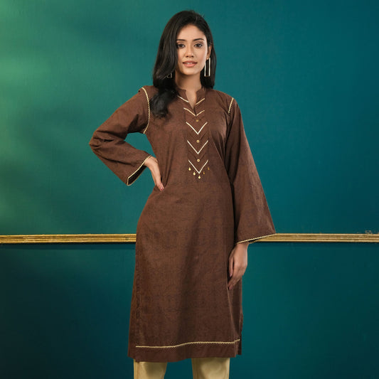 Women Brown Cotton Kurti