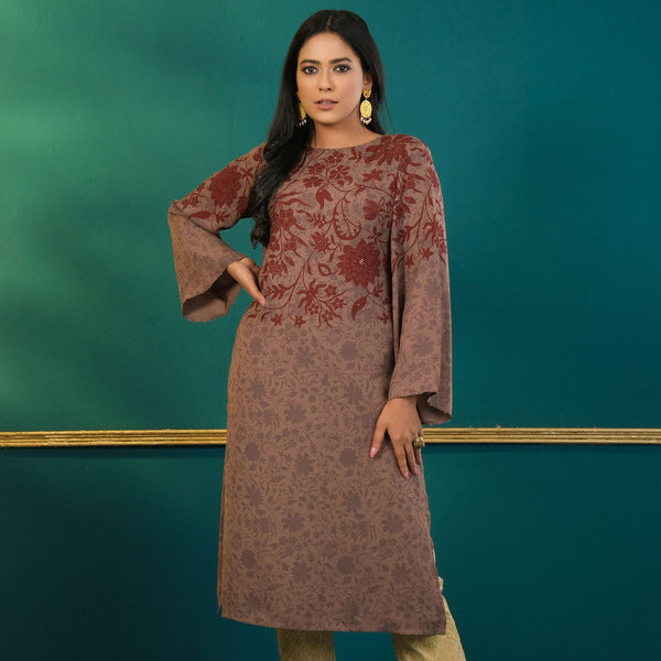 ETHNIC AVERAGE KURTI-BROWN