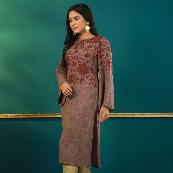 ETHNIC AVERAGE KURTI-BROWN