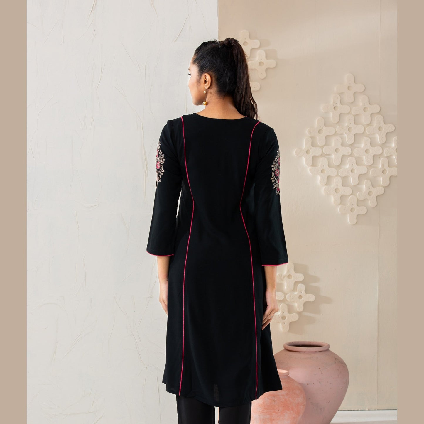Womens Black Linen Kurti