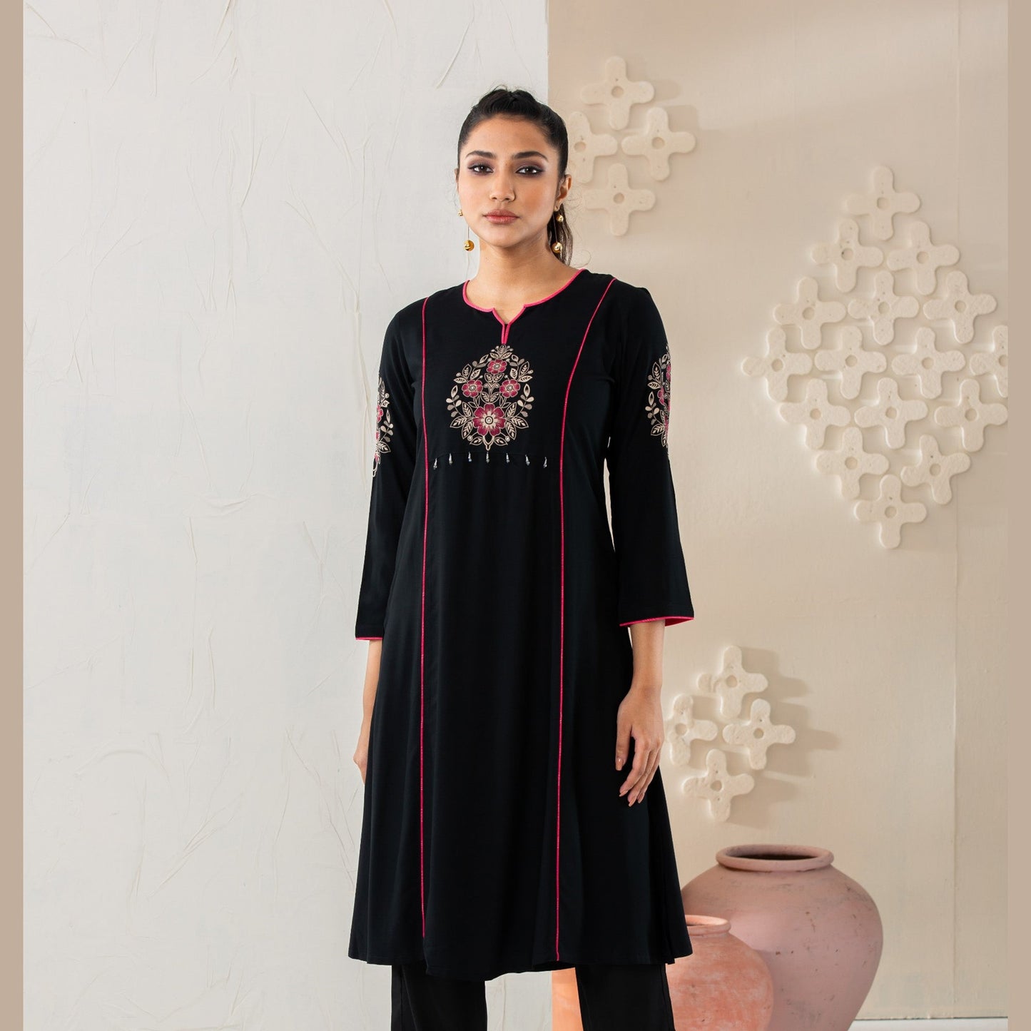 Womens Black Linen Kurti