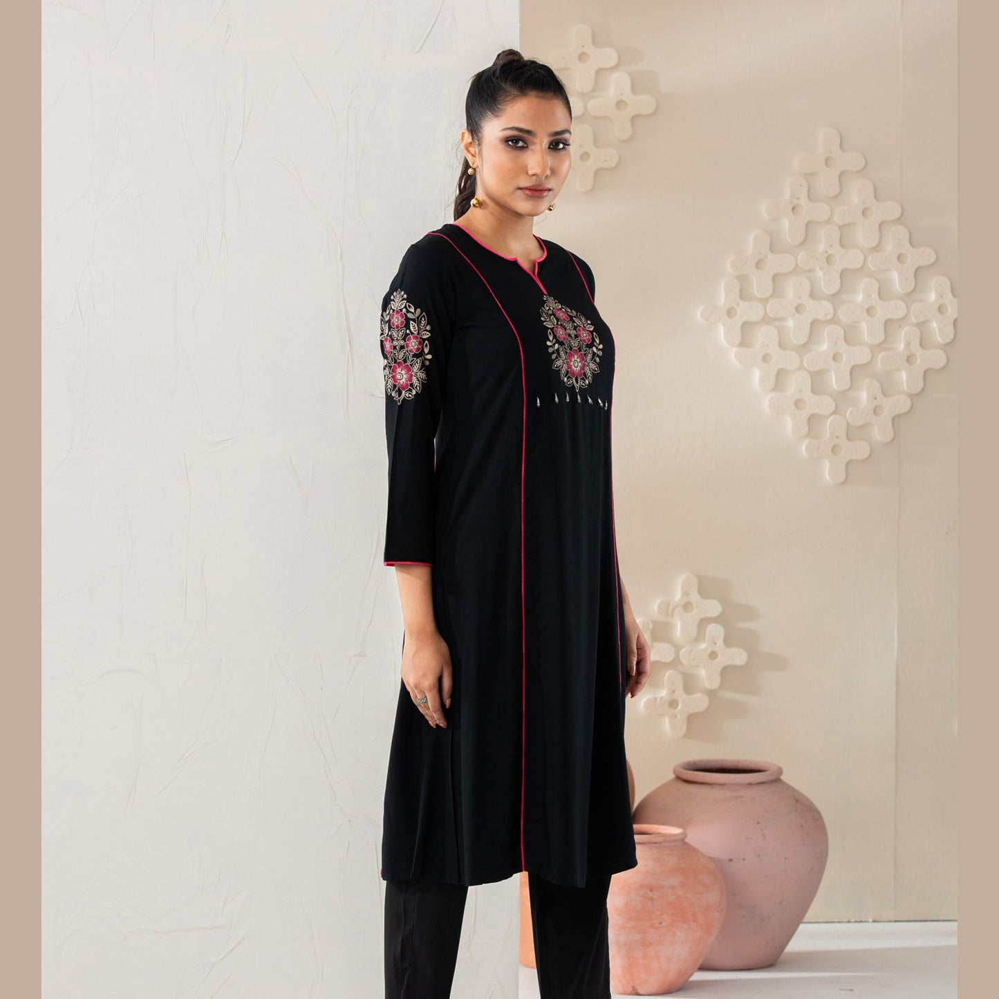 Womens Black Linen Kurti