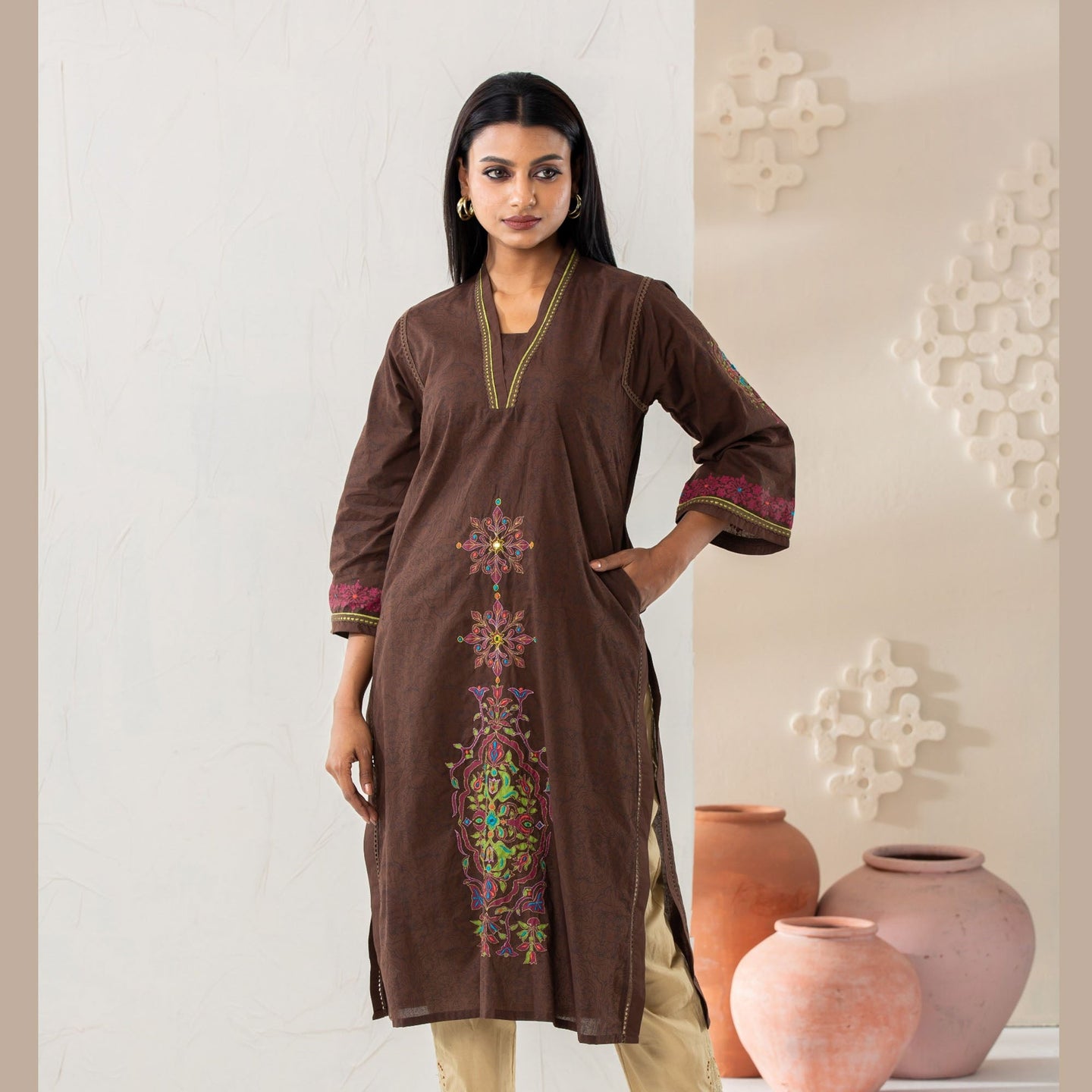 Women Coffee Cotton Kurti