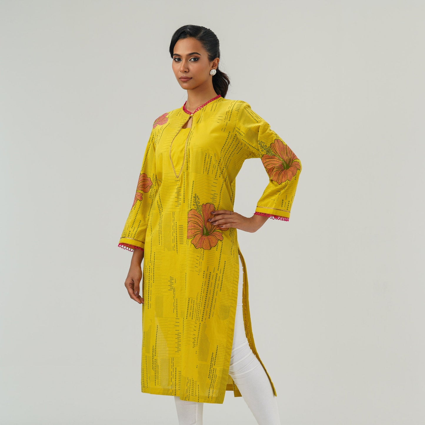 Womens Mustard Embroidered Kurti
