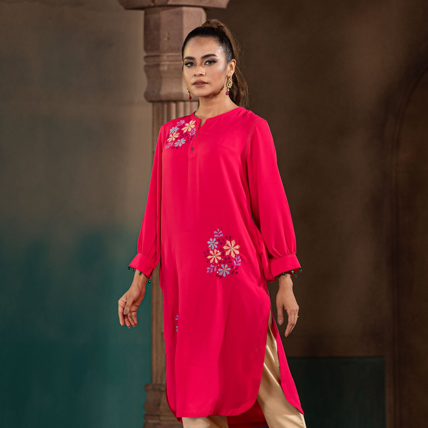 ETHNIC HIGH RANGE KURTI-MAGENTA