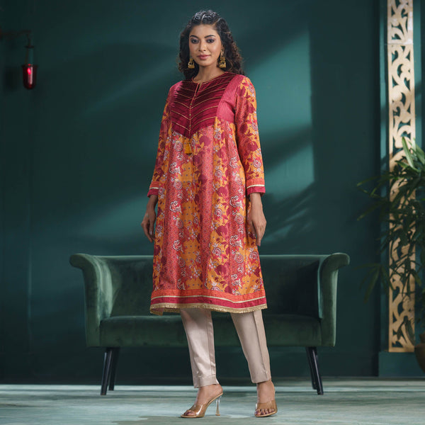 ETHNIC HIGH RANGE KURTI-ORANGE