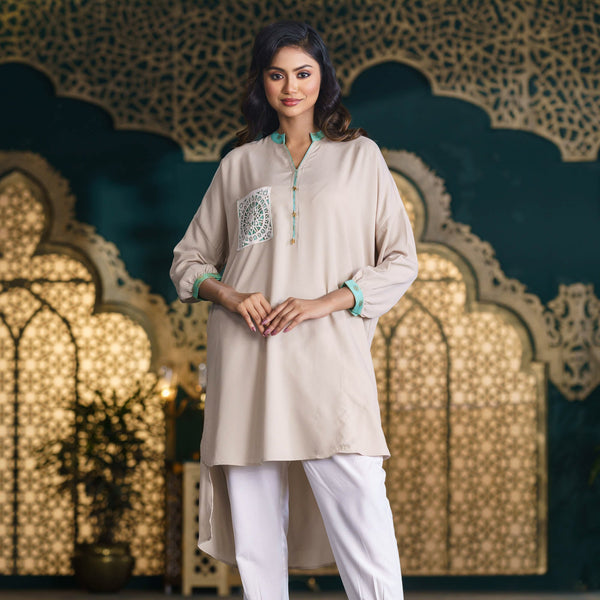 Women Beige Fusion Kurti