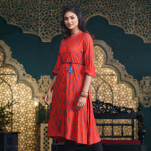 Load image into Gallery viewer, Women’s Orange Embroidered Kurti
