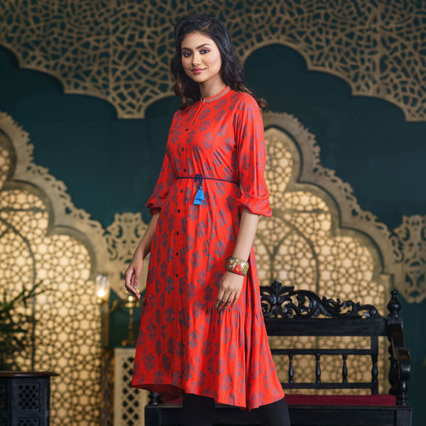 Women’s Orange Embroidered Kurti