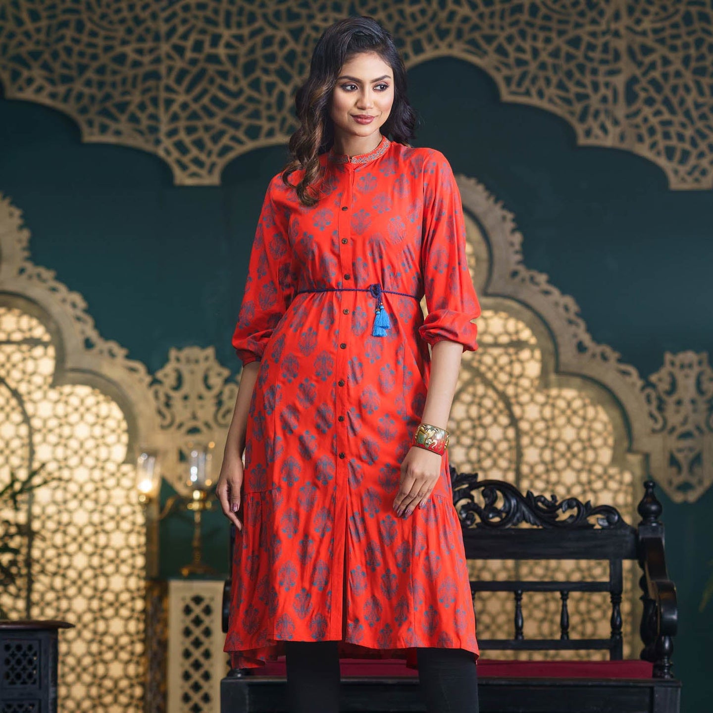 Women’s Orange Embroidered Kurti