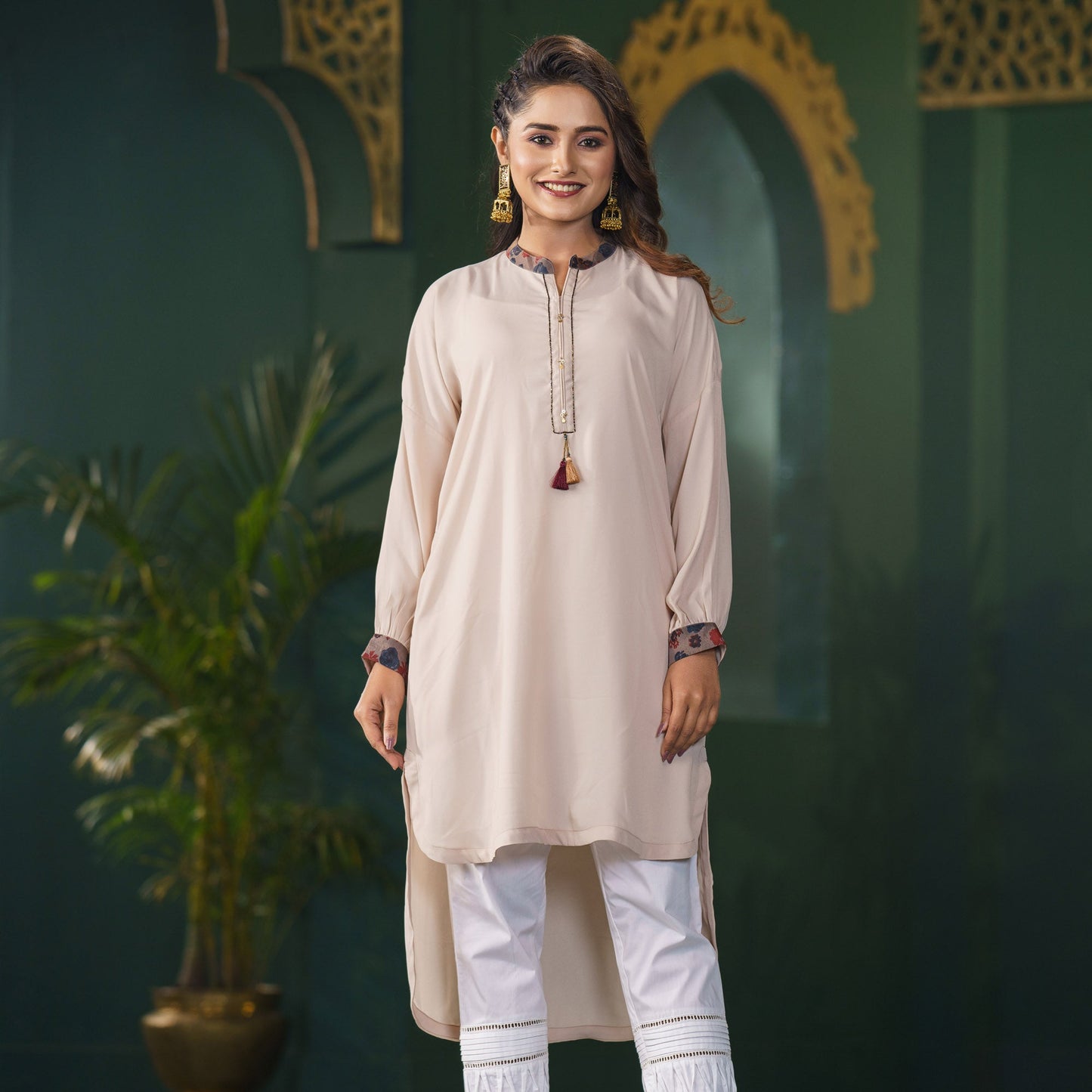 Womens Ethnic Beige Fusion Kurti