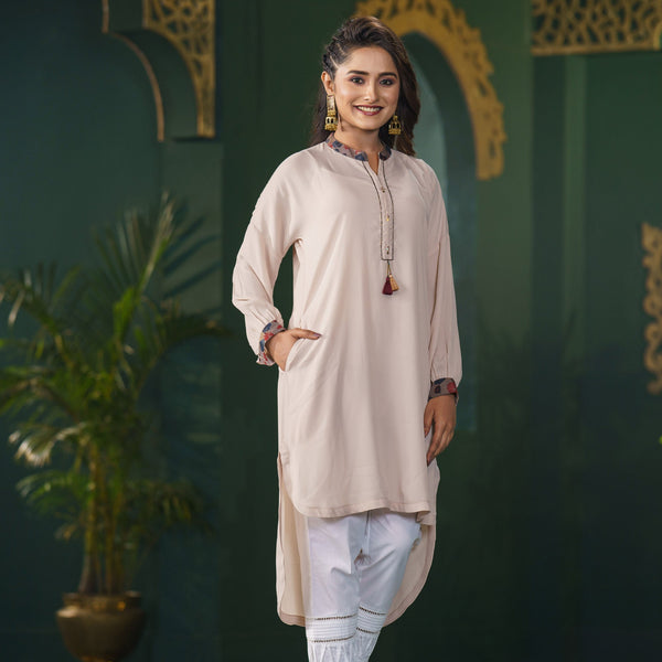 Womens Ethnic Beige Fusion Kurti