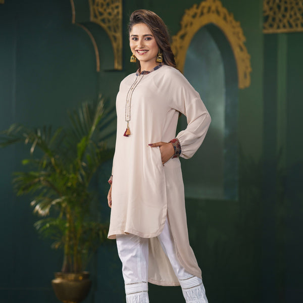 Womens Ethnic Beige Fusion Kurti