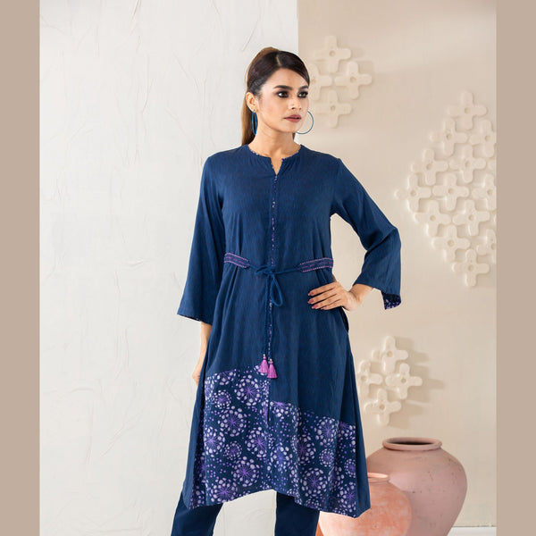 Womens Navy Fusion Kurti