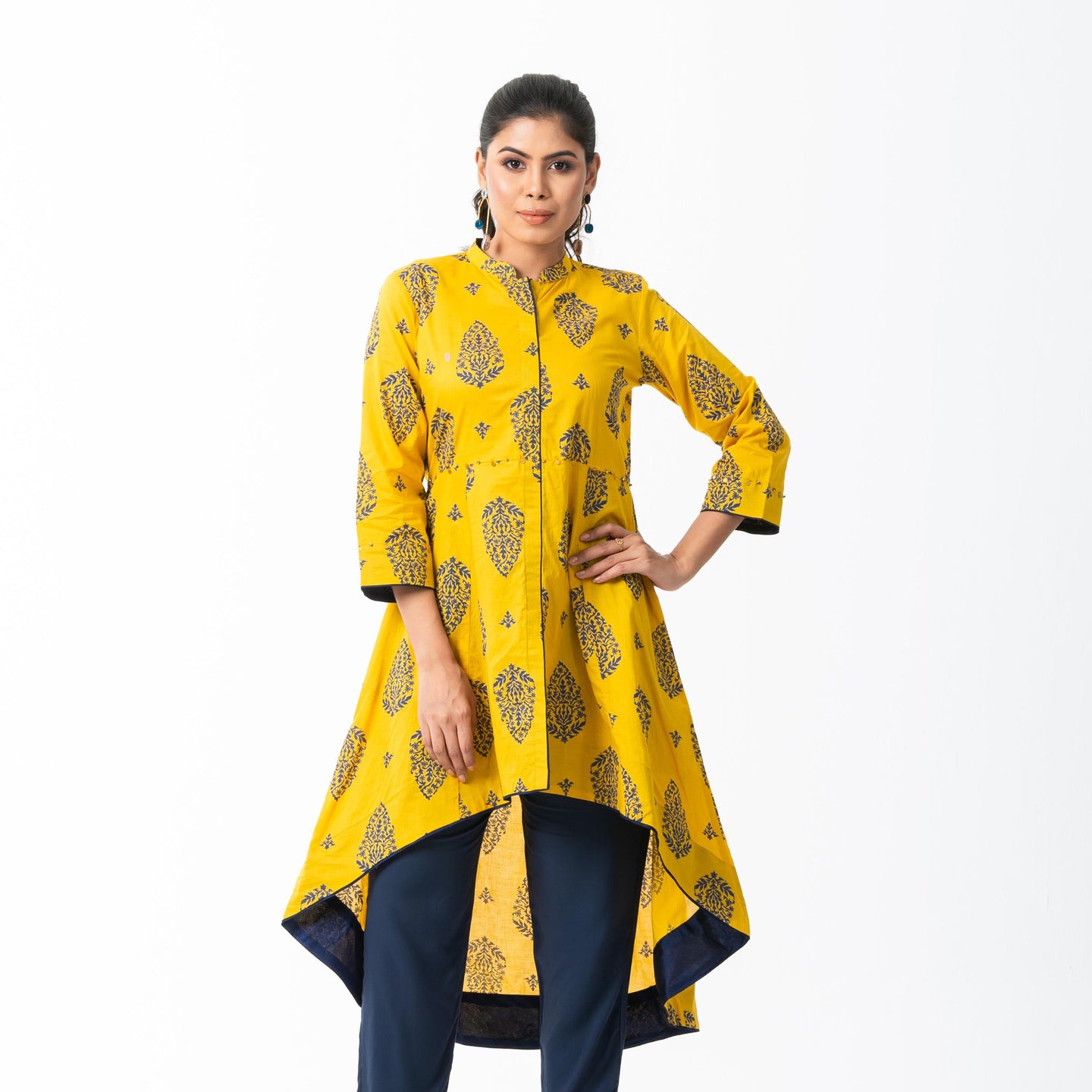 Womens Ethnic Mustard Fusion Kurti