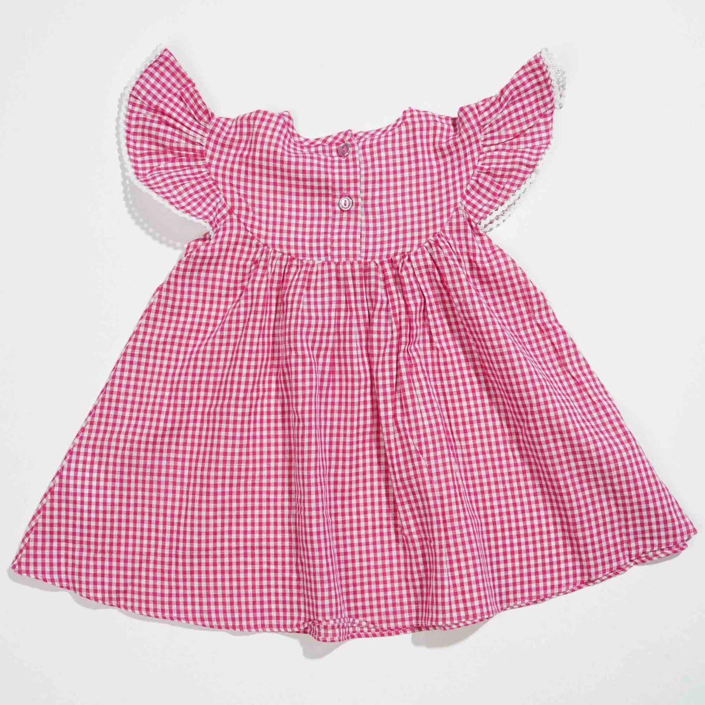 NEW BORN GIRLS FROCK- RED CHECK