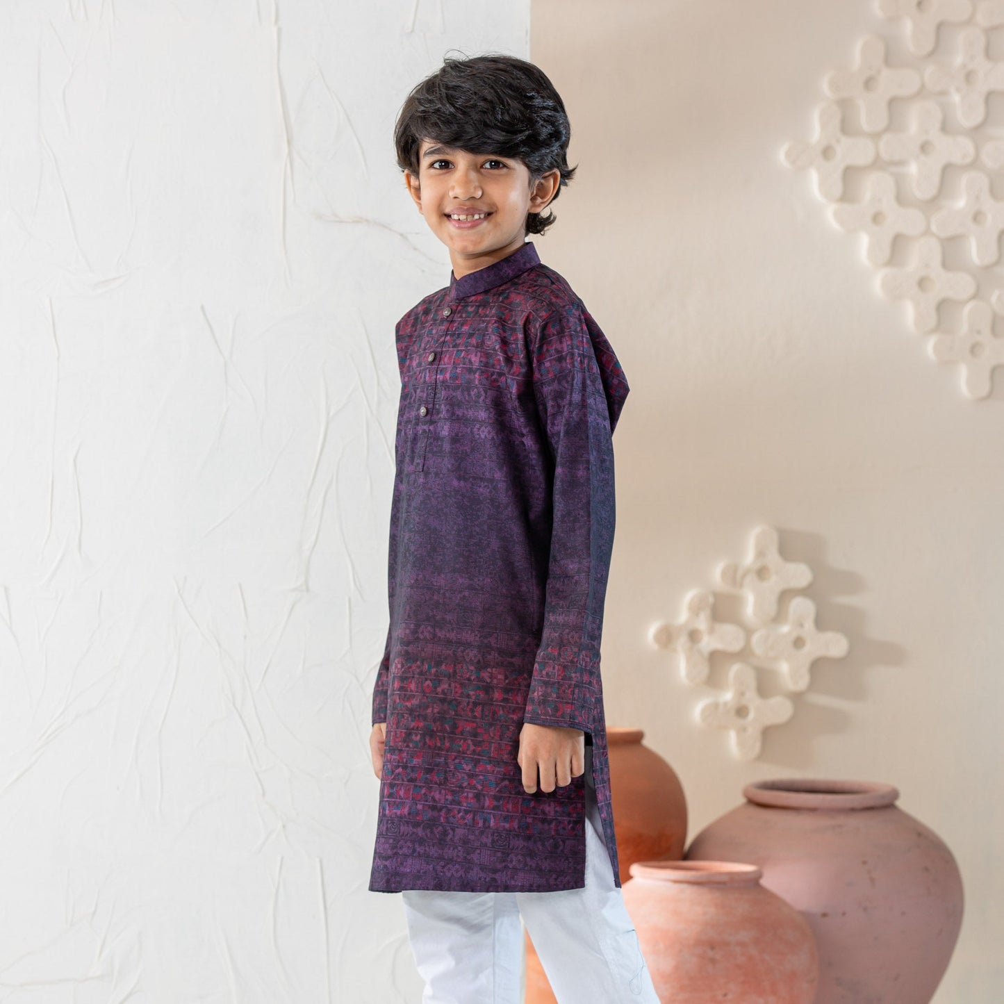 Boy's Purple Basic Panjabi