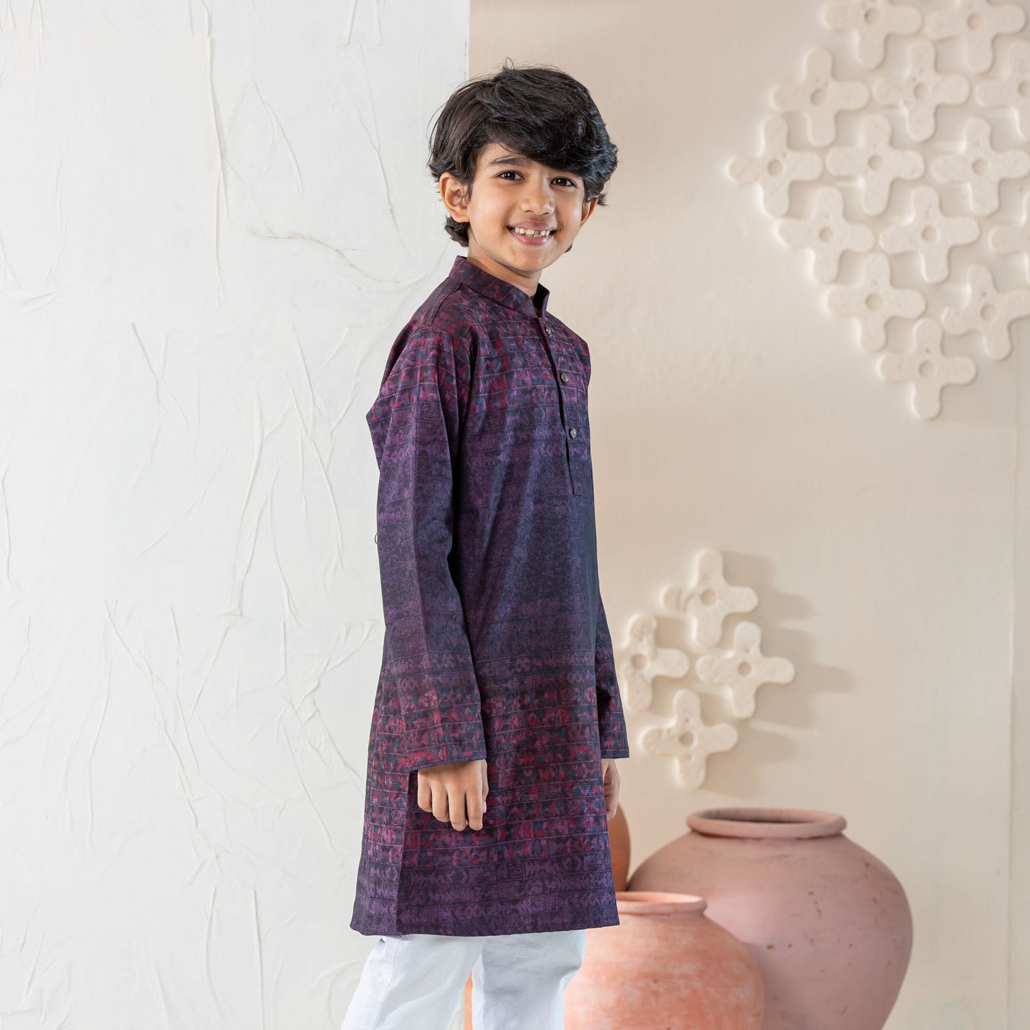 Boy's Purple Basic Panjabi