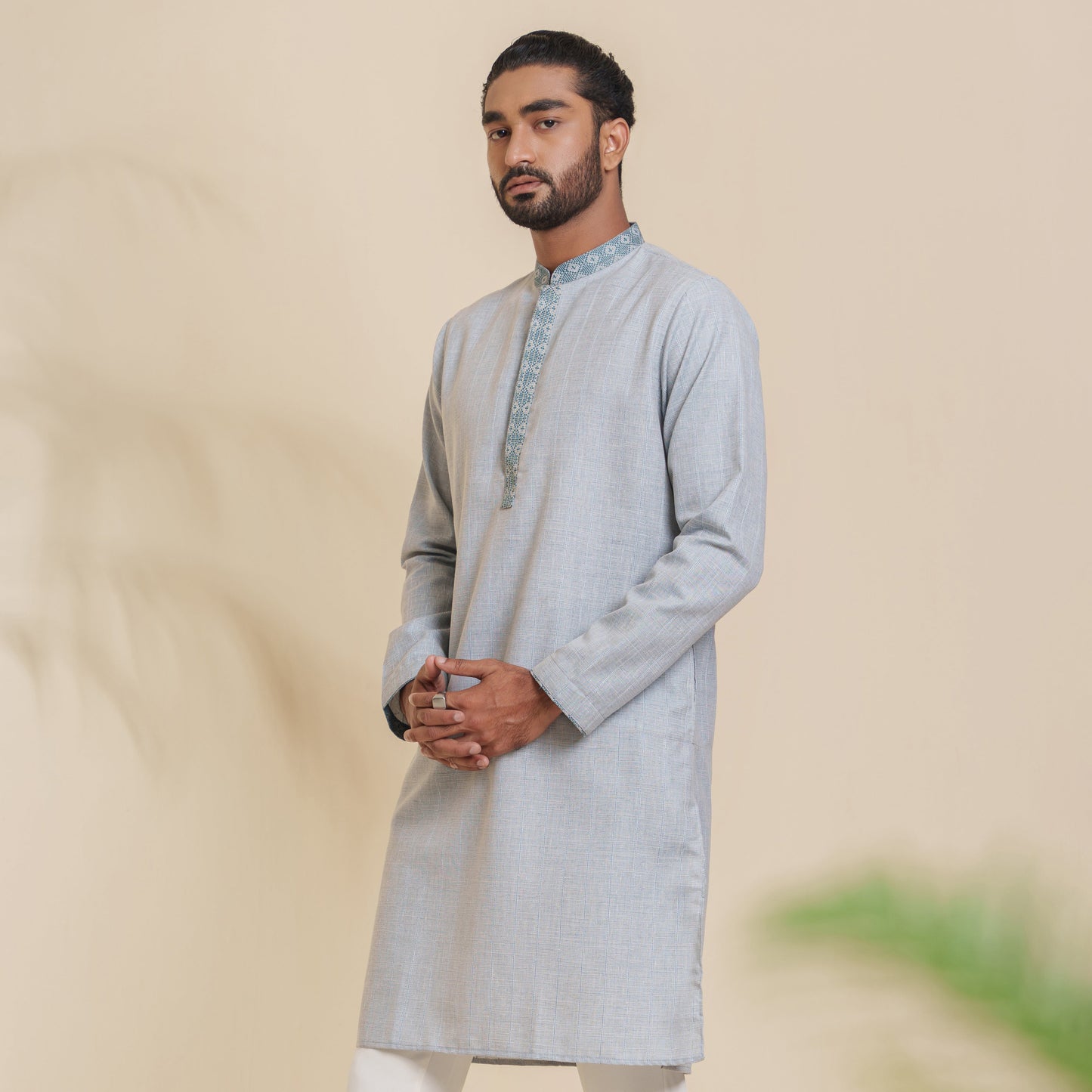 Mens Basic Panjabi- Blue Stripe