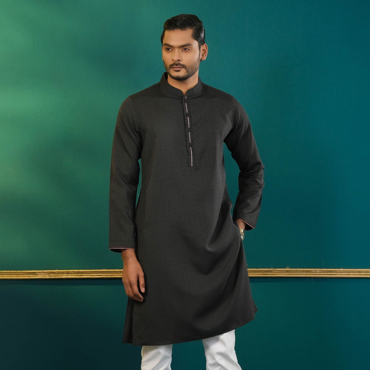 Men’s Black Contrast Panjabi