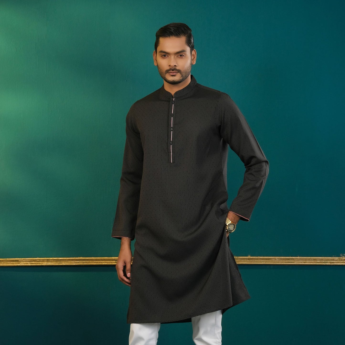 Men’s Black Contrast Panjabi