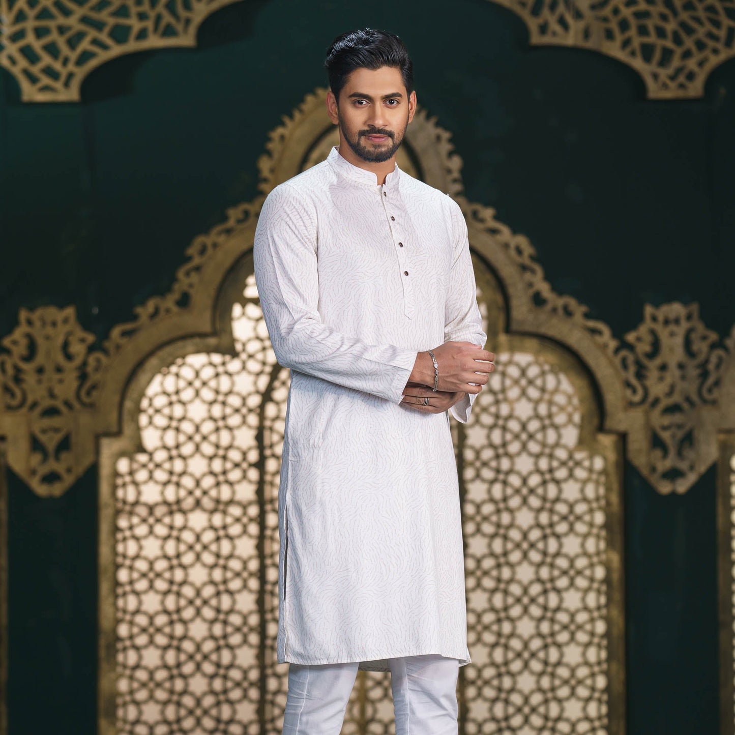 Men’s White Jacquard Panjabi
