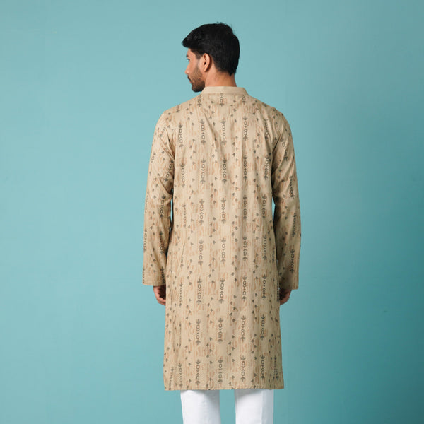 Men's Beige Printed Panjabi