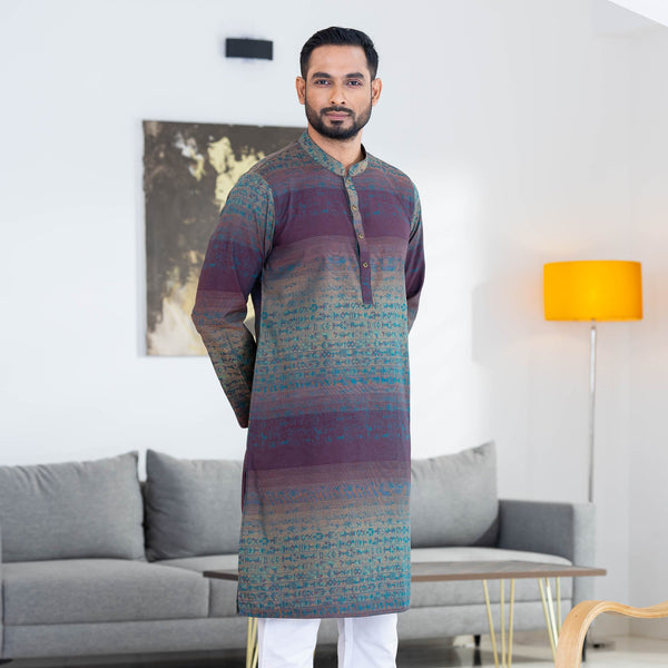 Men's Teal Printed Panjabi